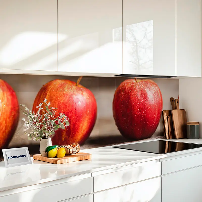 Küchenrückwand Alu Rote Äpfel auf Holzhintergrund 378