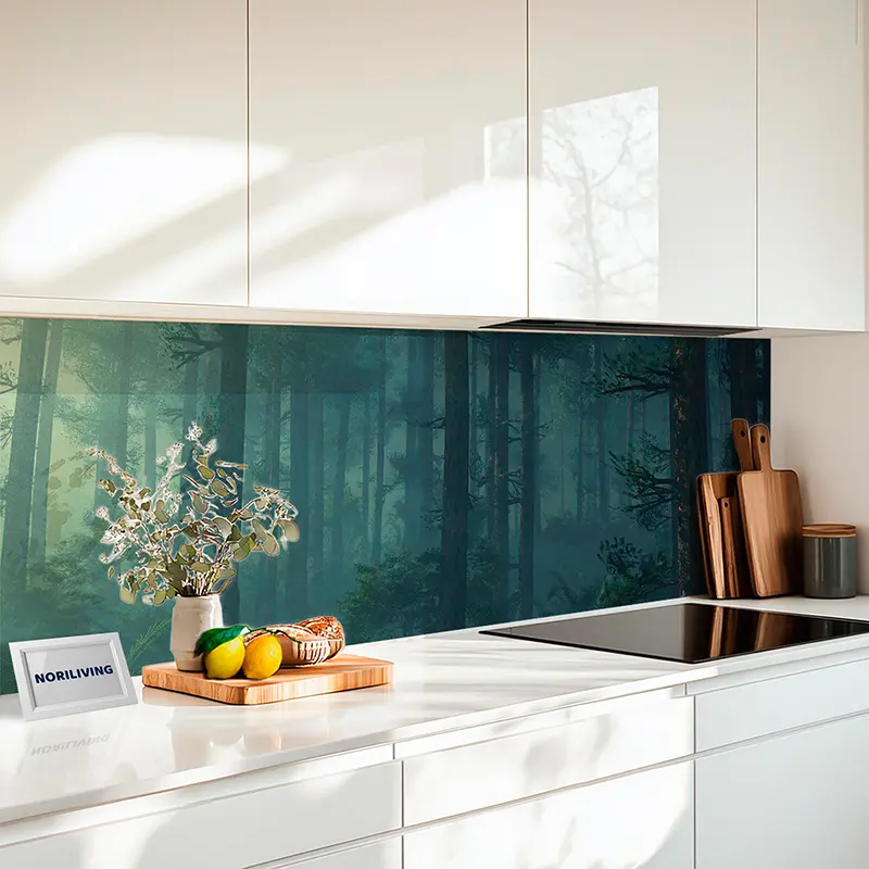 Küchenrückwand Alu Wald in den Strahlen der Morgensonne 419