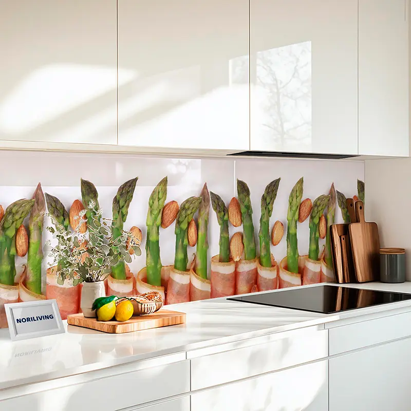 Küchenrückwand Echtglasoptik Profiline grüner Spargel mit Schinken 143