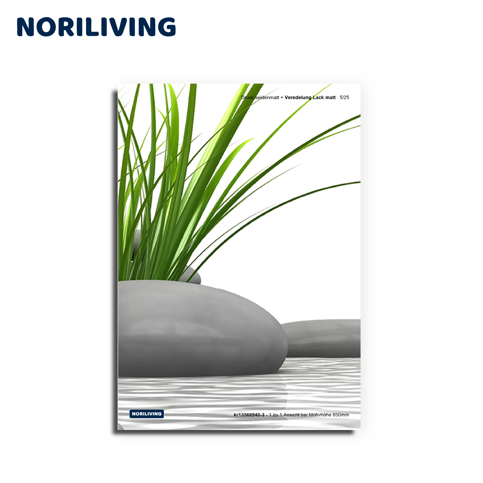 Poster mit Steinen und Gräsern für moderne Dekoration Dekoratives Poster mit glatten Steinen und grünen Gräsern für stilvolle Inneneinrichtung von NORILIVING