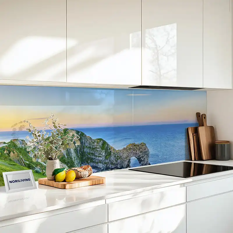 Küchenrückwand Alu Grüne Berglandschaft mit Blick aufs Meer England 271 Küchenrückwand Alu Grüne Berglandschaft mit Blick aufs Meer England 271