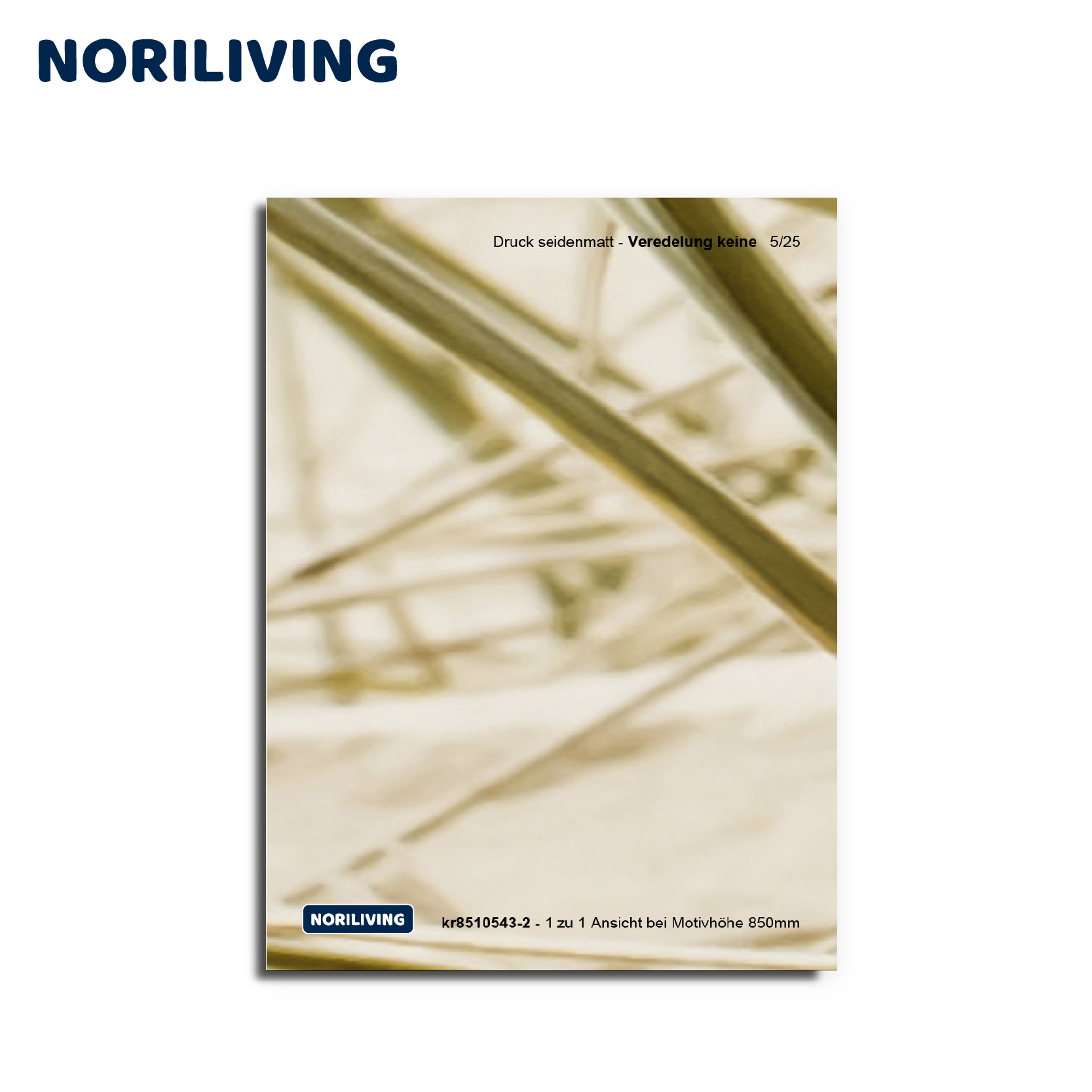 Detailansicht eines seidenmatten Drucks ohne Veredelung von Noriliving Nahaufnahme eines schlichten, eleganten Drucks in seidenmatter Ausführung von Noriliving, ohne zusätzliche Veredelung. Ideal zur Raumdekoration.