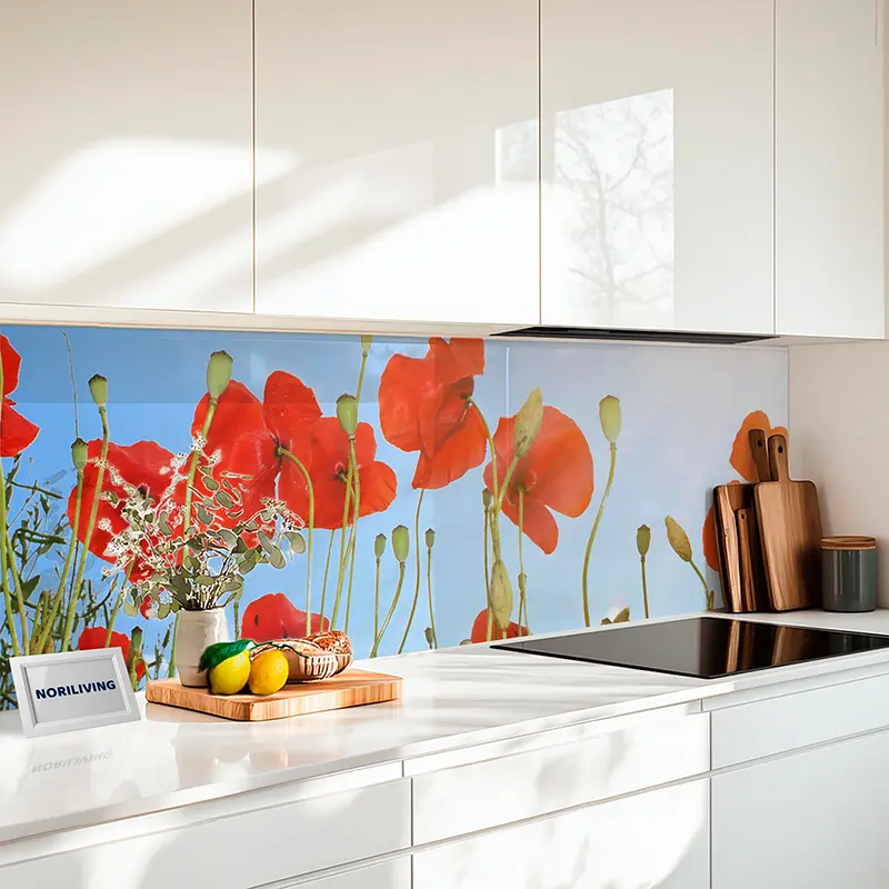 Fliesenspiegel Alu Roter Mohn im Sonnenlicht 354