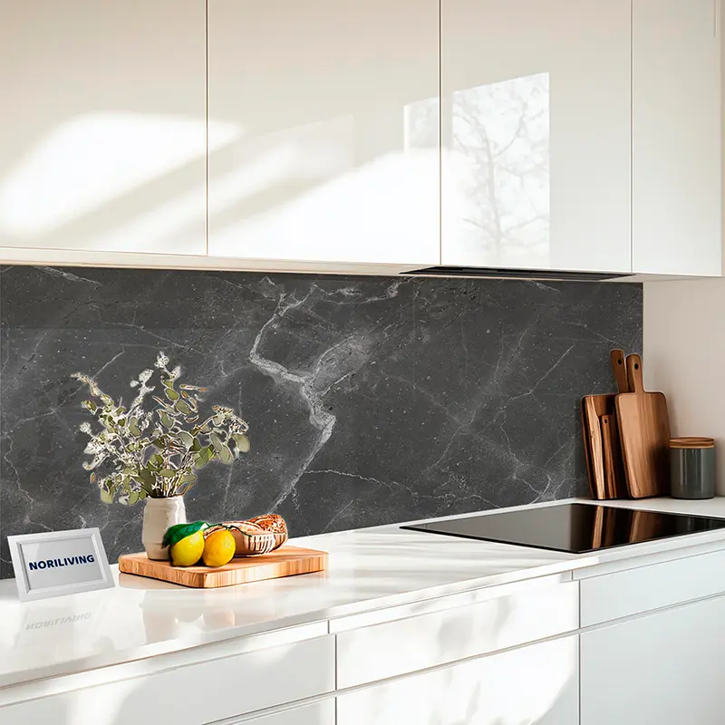 Fliesenfolie Premium Marmor dunkelgrau 009 schwarz-weiß