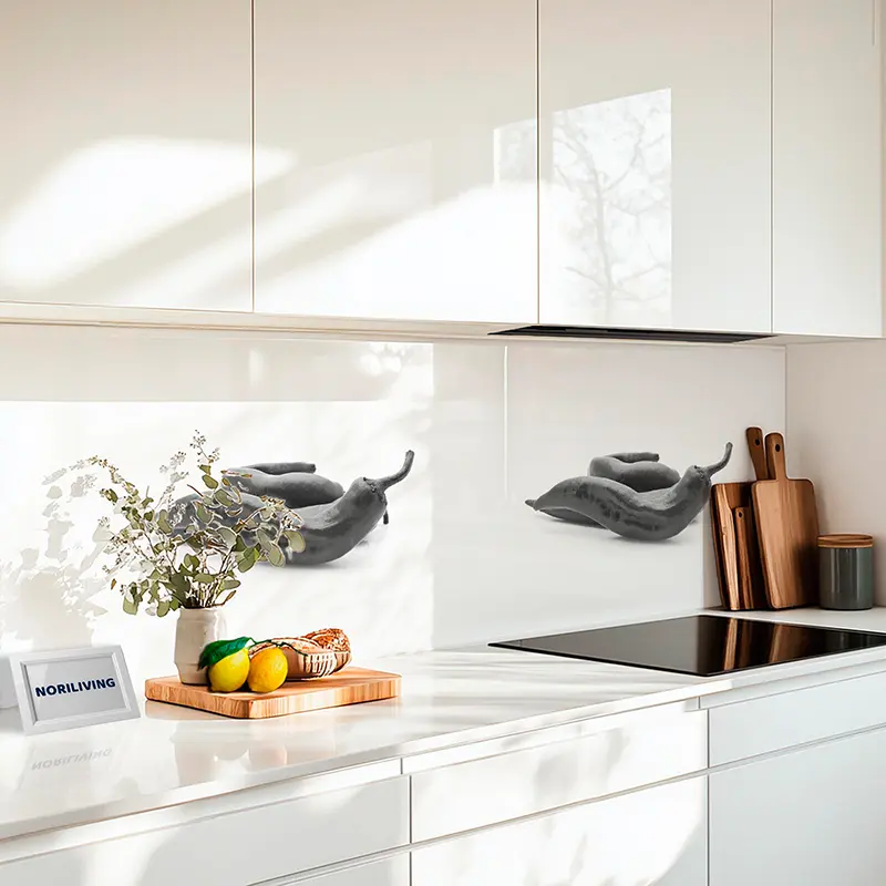 Küchenrückwand Echtglasoptik Profiline Chilischoten 020 schwarz-weiß