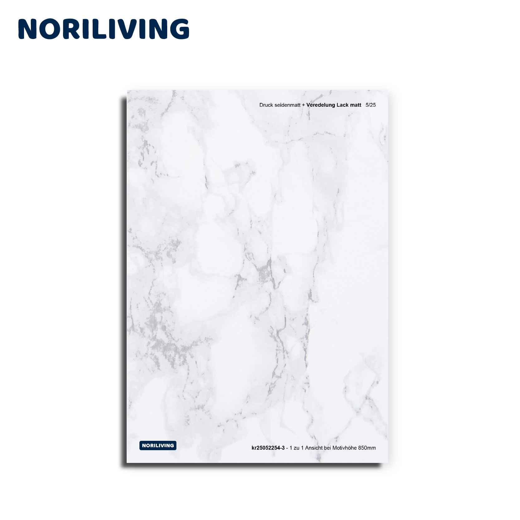 Dekorplatte in Marmoroptik mit seidenmattem Druck und matter Lackveredelung Dekorplatte mit marmorner Optik von NORILIVING, seidenmatt bedruckt und matt lackiert
